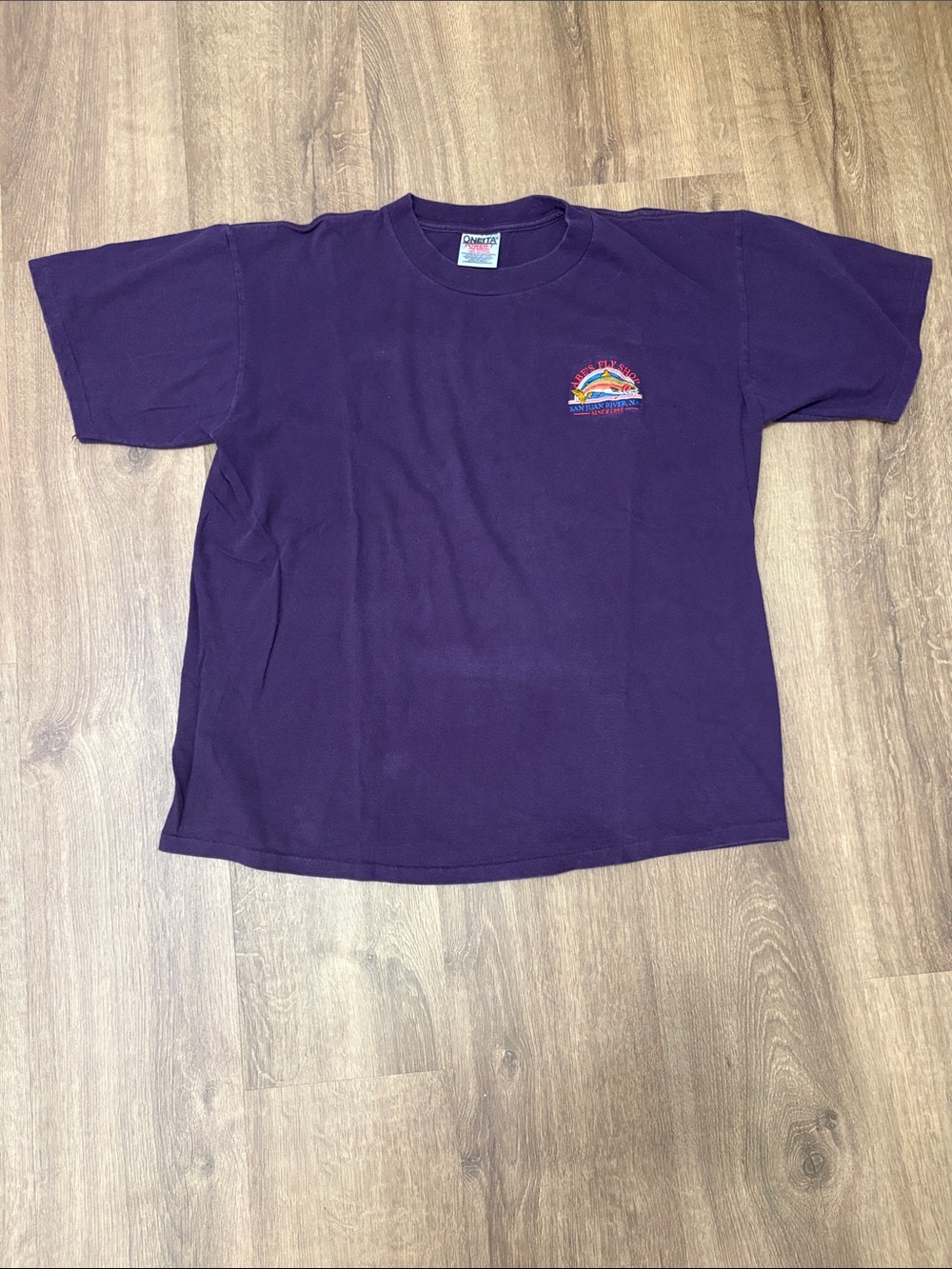 Oneita Vintage Single Stitch Purple Tee San Juan River New Mexico Size Large